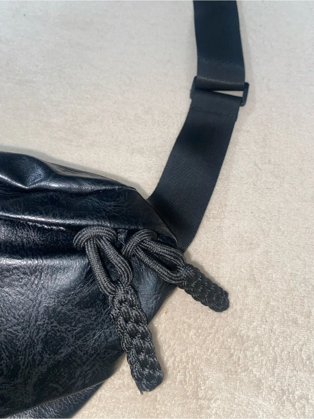 Women's Black Leather Crossbody Belt Bag with Chain Strap